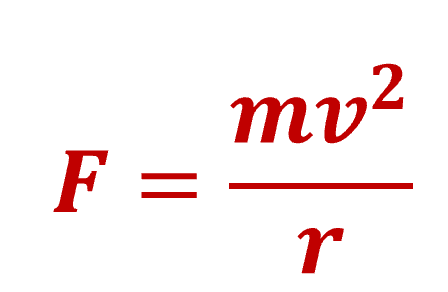 向心力は粒子の質量に速度の2乗を乗じたものを回転半径で除すことで求められます。